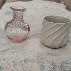 Beautiful Pink Glass Vase and Ceramic Pot